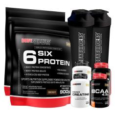 Kit 2 x Whey Protein - 6 Six Protein - Refil 900gr + 2x BCAA 100g + 2x Creatina 100g + Coque-Unissex