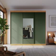 Guarda-roupa Casal 3 Portas de Correr 1 Porta com Espelho Samambaia Cabecasa Madeiramadeira Carvalho/Verde