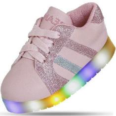 Tênis Infantil Feminino Com Led Confortável Moderno - Beakid, Rosa, 22