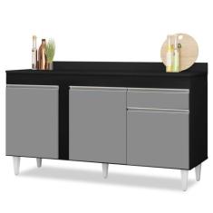 Balcão Gabinete para Pia com Tampo 150cm 3 Portas 1 Gaveta Dakota Pret