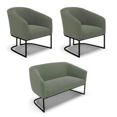 Sofá Namoradeira E 2 Poltronas Industrial Pto Stella Bouclê Menta D03 - D`rossi