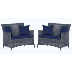 2 Sofás Área Externa Igapó Alumínio Pintura Preta Corda Náutica Estofa