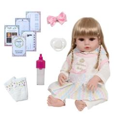 Bebê Reborn Menina Loira Olhos Castanhos Realista Acessórios - Cegonha