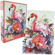 Quebra Cabeça de 500 Peças Flamingo Com Flores Decorativo Castela - CA