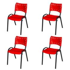 Kit Com 4 Cadeiras ISO Empilhável Tubo Oblongo Para Escritório Igreja 