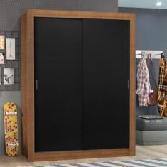 Guarda-Roupa Solteiro Madesa Denver 2 Portas de Correr R, Rustic/Preto