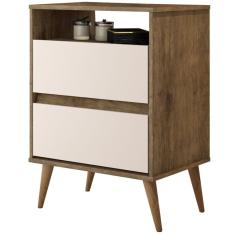 Mesa de Cabeceira J&A Móveis Lotus retrô 2 gavetas e 1 nicho – Jequitibá/OFF White