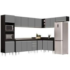 Armário De Cozinha Modulada De Canto 8 Peças Cp09 Balcão Com Pia Inox Preto-cinza - Lumil