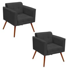 Kit 2 Poltronas Decorativas Pés Palito Ana Suede Grafite - Ibiza