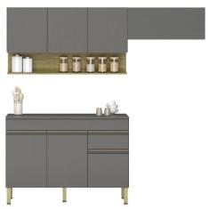 Armário De Cozinha 3 Peças Balcão Com Tampo 150cm Lina15 K02 Gris-freijó - Mpozenato