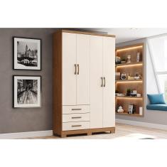 Guarda Roupa Solteiro 4 portas e 3 Gavetas c/ pés Caju DA135 Nature/Off White - Henn