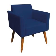 Poltrona Marisa Suede Azul Marinho Pés Palito Castanho