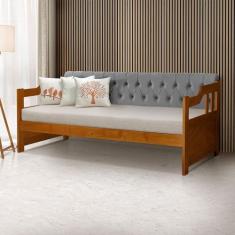 Sofá Cama Dublin Mona Estofado Capitonê Veludo Cinza Madeira Maciça - 