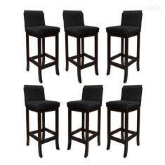 Kit 6 Banquetas Média de Madeira Maciça Nice com Encosto Matelassê Sue