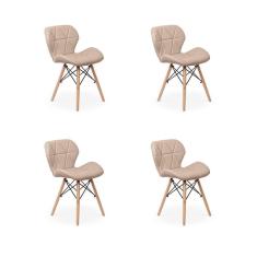 Kit 04 Cadeiras Charles Eames Eiffel Slim Wood Estofada Nude