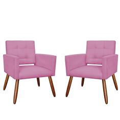 Kit 02 Poltronas Decorativas Camila Pés Palito Suede Rosa - DS Estofados