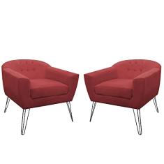 Kit 02 Poltronas Decorativas Jolly Pés Aramado Suede Vermelho - DS Estofados