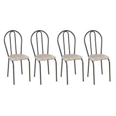 Conjunto 4 Cadeiras 004 Cromo Preto E Estampa Rattan