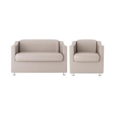 Kit Sofá Namoradeira + Poltrona Balaqui Decor Bege