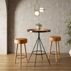 Conjunto Mesa Bistrô e 2 Banquetas Londres Salaone Marrom/Preto