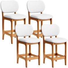 Kit 04 Banquetas Baixa Bar Cozinha E Sala De Jantar Fixa Betta L02 Imbuia Facto Branco - Lyam Decor