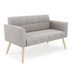 Sofá Namoradeira Elisa Veludo Cinza Pés Palito Natural - D`rossi