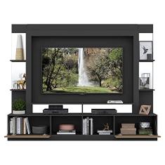 Rack c/Painel e Suporte Tv 65" Prateleiras c/Espelho Oslo Multimóveis Preto/madeirado