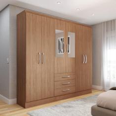 Guarda-Roupa Solteiro Vigo 6 Portas 3 Gavetas com Espelho Cinamomo - Panorama Móveis
