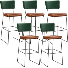 Kit 05 Banquetas Altas Facto Verde Musgo Camel