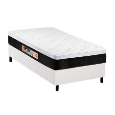 Cama Box Solteiro: Colchão Espuma Castor D45 Black e White Air + Base CRC Courano White(88x188)