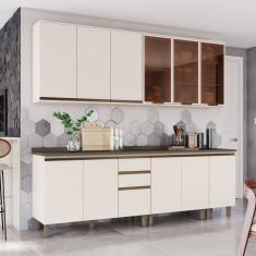 Cozinha Compacta 5 Peças com Aéreo de Vidro Reflecta 100% Mdf Off White