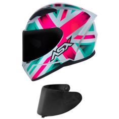 Capacete ASX City Kingdom Branco Rosa e Tifanny Mais Viseira Fumê - Ax