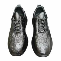 Tênis masculino autêntico de pele de avestruz real, preto, cano médio, cadarço de couro exótico, casual, macio, sem cadarço, Preto, 41