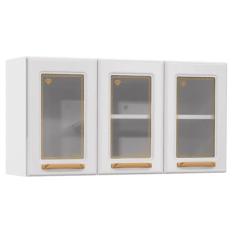 Armário Aéreo Cozinha Modulado Diamante 3 Portas c/ Vidro 105cm Branco