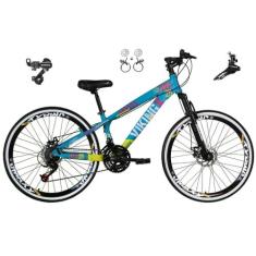 Bicicleta Aro 26 Vikingx Tuff Azul/Amarelo 21v Alumínio Câmbios Shiman