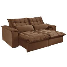 Sofá com Molas 4 Lugares Retrátil e Reclinável Antonelle Tecido Veludo 230cm Cor Marrom