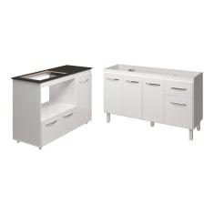 Armário Camila Cozinha Gabinete de Pia 140 cm e Balcão Para Cooktop 4 Bocas e Forno ou Microondas Alana Branco