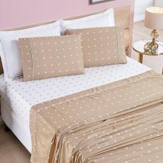 Jogo Lençol Casal Balls Micropercal 200fios 4 Pçs Cáqui