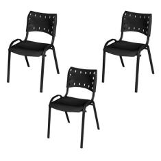 Kit 3 Cadeiras Iso Fixa Empilhável Tubular Igreja Escritório Sorveteri