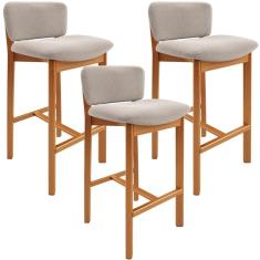 Kit 03 Banquetas Alta Para Cozinha Sala De Jantar Bar Dara L02 Bouclê Creme - Lyam Decor