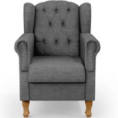 Poltrona Decorativa Para Sala De Estar Yara P02 Linho - Lyam Decor Linho Cinza