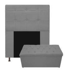 Kit Cabeceira e Calçadeira Baú Estofada Mel 90 cm Solteiro Com Capiton