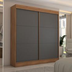 Guarda-Roupa Casal Portugal 2 Portas de Correr 3 Gavetas Flex Cinamomo/Cinza - Panorama Móveis