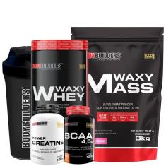 Kit Hipercalórico Waxy Mass 3kg + Waxy Whey 900g + Creatina 100g + BCAA 100g + Coq - Bodybuilders-Unissex