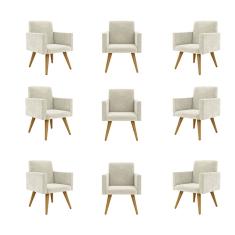 Kit 9 Poltronas Decorativas Nina Escritório Recepção Suede Bege Balaqui Decor