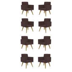 Kit 8 Poltronas Decorativas Nina Escritório e Recepção Suede Marrom Balaqui Decor