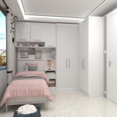 Quarto de Canto Solteiro com Guarda Roupas Cabeceira e Mesa de Cabeceira Alpes Luciane Móveis