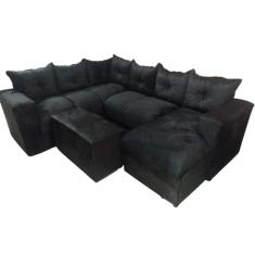Sofá de Canto com Chaise + Puff Preto