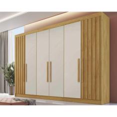 Guarda Roupa Casal Potente 6 Portas c/ 2 Ripados e 6 Gavetas Peroba/Off White - Europa