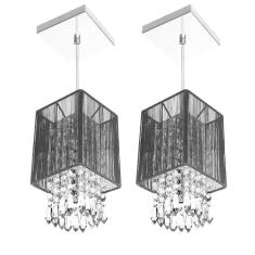 Kit 2 Pendente Cupula Quadrado Clearfio Cristal Acr. Preto